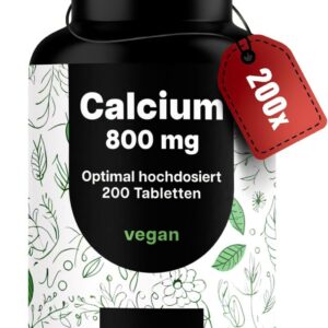 Calcium Tabletten Hochdosiert für Erwachsene - 800mg Kalzium pro Tag - 200 Tabletten Vorrat - Laborgeprüft - Herstellung
