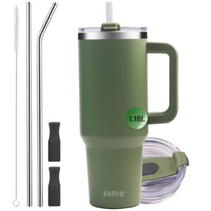 SUNTQ Doppelwandige Vakuum Isolierte Wasserflasche mit Griff(Moss), Thermische Tasse für Getränke, 1180ml/40oz Edelstahl