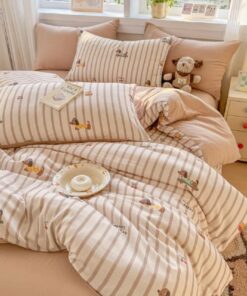 Lanqinglv ÖKO-TEX Betttuchset für Kinder mit Dackel Streifen - Allergikerfreundlich, Microfaser, Wendebett 135x200 cm
