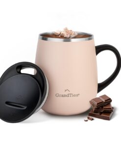 GRANDTIES Thermal Tumbler Insulated Coffee Mug Sliding Lid Peach Crème GRANDTIES Insulated Coffee Mug with Handle 16 oz