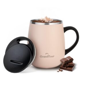 GRANDTIES Thermal Tumbler Insulated Coffee Mug Sliding Lid Peach Crème GRANDTIES Insulated Coffee Mug with Handle 16 oz