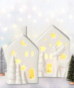 Weihnachtsdorf mit Beleuchtung für Winterdeko 2er Set mit Laterne und Häusern Hetzonen: Weihnachtsburg mit 2 Beleuchtete