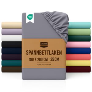 Utopia Bedding - Spannbettlaken 180x200cm - Graubraun - Gebürstete Polyester-Mikrofaser - 35 cm Tiefe Tasche OEKO-TEX ST
