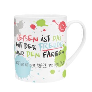 H:)PPY Life 45358 Porzellan Tasse "Leben" - farbig - für Erwachsene - zur Entspannung im Wohnzimmer - 60 cl - XL (1er Pa