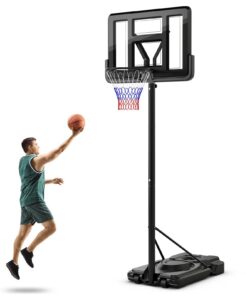 COSTWAY Basketballständer - Mobil und hochverschaltbar für Erwachsene & Kinder mit Ballaufbewahrung & Outdoor-Korb