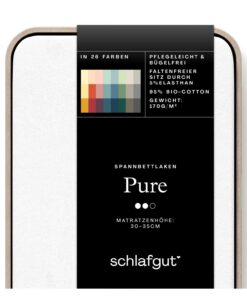 Schlafgut Pure Spannbettlaken 95% Biobaumwolle - Full-White - Matratzenhöhe bis 35cm - Oeko-Tex Zertifiziert - Supercomf