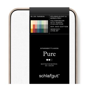 Schlafgut Pure Spannbettlaken 95% Biobaumwolle - Full-White - Matratzenhöhe bis 35cm - Oeko-Tex Zertifiziert - Supercomf