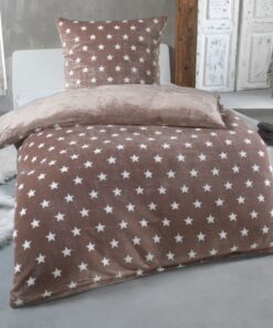 MALIKA Warme Winter Plüsch Sterne Wende-Bettwäsche Nicky-Teddy 'Cashmere Touch' - Farbe:Taupe, Größe:135 x 200 cm, Viele