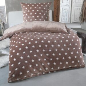 MALIKA Warme Winter Plüsch Sterne Nicky-Teddy 'Cashmere Touch' Farbe:Taupe Größe:155 x 220 cm
