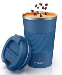 MOMSIV Isolierte Kaffeetasse für Reisebürobecher - umweltfreundlich, rutschfest, wiederverwendbar, Vakuum, Edelstahl