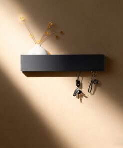 Schlüsselhalter Wand aus Metall & Holz mit 5 Haken (30x7,5x6 cm, schwarz)
