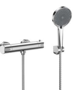 Duschset mit Thermostat und 3 Strahstärken - für Dusche und Bad - Chrom - Komplettset mit Handbrause und Thermostat