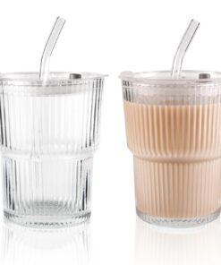 Wythex 2 Stück Glaskannbereiche für Cappuccino, Latte, Tee, EIS, Eistee, Iced Americano, Milch, Saft, Luftdicht Wasserdi