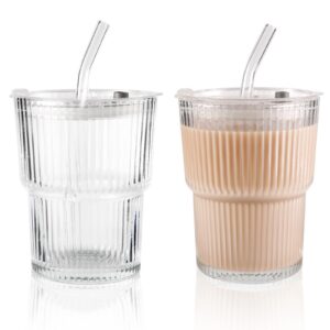 Wythex 2 Stück Glaskannbereiche für Cappuccino, Latte, Tee, EIS, Eistee, Iced Americano, Milch, Saft, Luftdicht Wasserdi