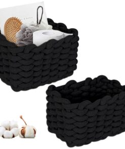 **2 Stück Baumwollseil Geflochten Geflochtener Strickkorb für Hautpflegeprodukte (Schwarz)** | **19x15x12cm Cotton Rope
