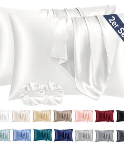 Vielit 2er Satin Kissenbezug 40x80 - Weich wie Seiden, guter Pflege-, Haar- und Haut-Friendly mit 2 Haargummis, OEKO-TEX