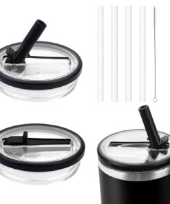 POFIBO Auslaufsicherer Ersatzdeckel - Stanley Cup Staubdichter Tumbler Abdeckung (Schwarz) POFIBO 4 Trinkhalme Ersatzd