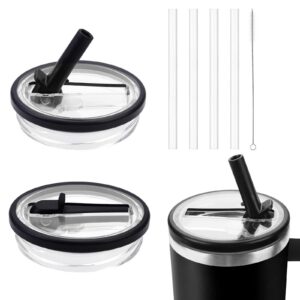 POFIBO Auslaufsicherer Ersatzdeckel - Stanley Cup Staubdichter Tumbler Abdeckung (Schwarz) POFIBO 4 Trinkhalme Ersatzd
