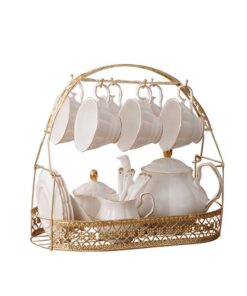 Ufungke 15 Stück Weißer Tee Set Bone China Tassen Service Kaffee Set Englisch
