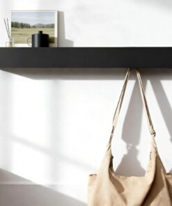 60cm Wandgarderobe mit Ablage & 7 versteckten Haken für Flur & Schlafzimmer, geräumig aus Metall & Holz, Schwarz
