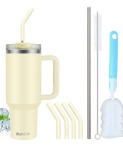 BuildLife 40oz Doppelwandiger Isolierter Edelstahl Thermobecher fürweg mit Strohhalm und Griff (BPA Frei, Spülmaschinenf