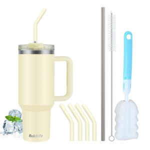 BuildLife 40oz Doppelwandiger Isolierter Edelstahl Thermobecher fürweg mit Strohhalm und Griff (BPA Frei, Spülmaschinenf
