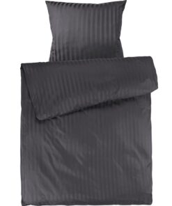 Mako Satin Damast Streifen Bettwäsche dunkelgrau 135x200 cm | Traumhaft weich, 100% Baumwolle, Kissenbezug inklusive