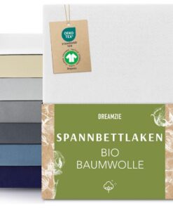 Dreamzie Premium Spannbettlaken Weiß - Oeko-TEX OEKO-TEX STANDARD 100, 90x200cm bis 100x200cm, 100% Jersey Biobaumwolle,