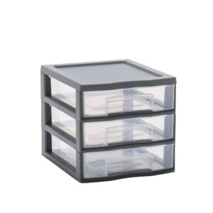 SUNDIS Tag Tower, Kunststoff Schubladenbox, grau, 3 transparente Schubladen A6, 17 cm hoch, stapelbar, perfekt für Kosme
