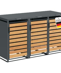 STEELSØN Kestra Anthrazit Mülltonnenbox 3er bis 120L – witterfest – Gerätebox für Hochwertigkeit – transparente Verkleid