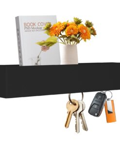 ZoZoMaiy Schlüsselbrett mit Ablage für Flur und Eingang - 5 Haken, metallisch Schwarz, 43,5x7,5x8 cm - Schlüsselorganize