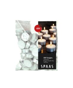 Spaas Teelichter 100er-Beutel, ± 8 Stunden-Dauer, Paraffinwachs, D 39 mm x H 22 mm, Spaas Spaaserlite 100er Beutel