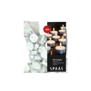 Spaas Teelichter 100er-Beutel, ± 8 Stunden-Dauer, Paraffinwachs, D 39 mm x H 22 mm, Spaas Spaaserlite 100er Beutel