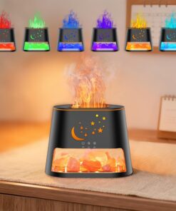 Aroma Diffuser mit Salt Range Pakistan & Salzkristalllampe Schwarz, 7-Farben LED Flammeneffekt, Ultraschall Luftbefeucht