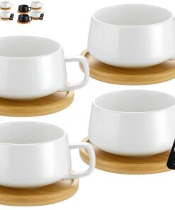 4er Set Cappuccino Tassen mit Untertassen für Kaffeeliebhaber - Weiß, 320 ml Keramiktassen, perfekt für Cappuccino, Latt