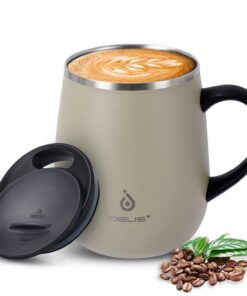 Ideus 16oz Doppelwändiger Stahlglas-Tellergeschirr mit Thermalisierung und Sprühfeste Kapsel für Kaffee (Seladon)