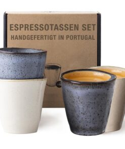 Origeens 4x Keramik Espresso-Tassen SET I handgefertigt in Portugal I originelle Geschenkidee I 120 mL Tassen