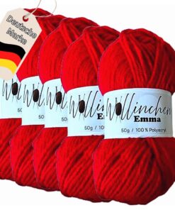 Wolle Emma Feuerrot - leuchtende Strickwolle - Babywolle zum Häkeln und Knüpfen - 5 x 50g - gefeuchte Farben