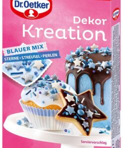 Dr. Oetker Dekor Kreation Blauer Mix für Geburtstage und Feiern in Weiß- und Blautönen mit silbernen Akzenten