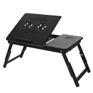 VASMIA Bambus Laptoptisch für Bett und Couch, zusammenklappbar, Höhenverstellbar, schwarz