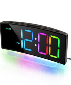 Lafocuse Bunter Wecker Digital Schwarz für Kinder mit 8 RGB LED Display & 2 Alarmanlagen
