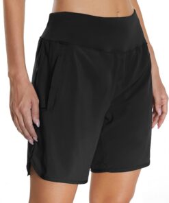 Mosing Sporthose Damen Kurz Laufhose High Waist Atmungsaktivkeit Reißverschluss Tasche Innenslip