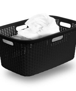 Novaliv Schwarz Wäschekorb 40L 4 Griffen, Kleidungsbox für Bad und Waschraum, Haushaltstipps Organizer Zubehör