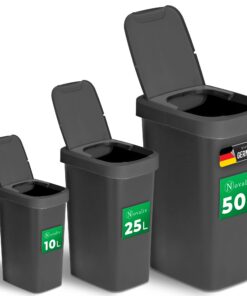 Novaliv 10L + 25L + 50L Mülltonnen, Abfallcontainer mit 2in1 Deckeln, Antigeruch, für Küche & Büro