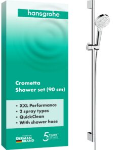 Hansgrohe Crometta Duschset Weiß/Chrom - runder Duschkopf 90 cm, 2 Strahlen, Duschkopfhalterung, 160 cm Brauseschlauch