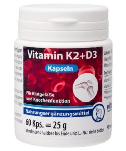 Pharma-Peter VITAMIN K2 MK7 200 mg + D3 Kapseln für Erwachsene zur Knochenstärkung und Calcium-Transportoptimierung, 60