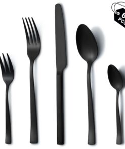 Hunnycook 60-teilig Schwarz Besteck Set 12 personen Edelstahl Hochglanzpoliert Spülmaschinenfest