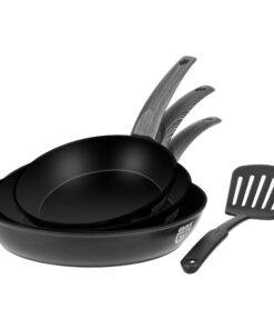 GRÄWE Induktionspfannenset 3-teilig, Ø 20/24/28 cm, kidnappeden Pfannenwender, rutschfeste Kunststoffgriffe, PFAS- und P