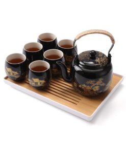 DUJUST Japanisches Porzellan Teeservice, beautiful Chinese Teakettle Set mit Kanne und Tassen für Teeliebhaber (Landscha