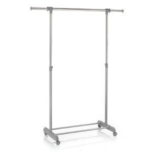 CARO-Möbel Grauer Rollgarderobe mit Höhen- und Ausziehbarkeit | CARO-Möbel SALA Garderobenwagen - Grundgerüst und Flexi